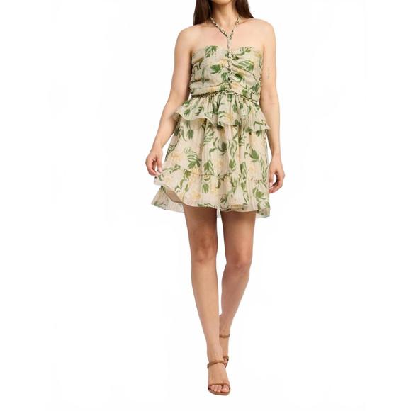 NEW EN SAISON linden mini dress in sage emerald yellow - Picture 1 of 4